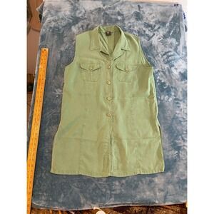 POLA Sage Green Sleeveless Button Down Tunic Utility Vest Top Size UK 16 US 12
